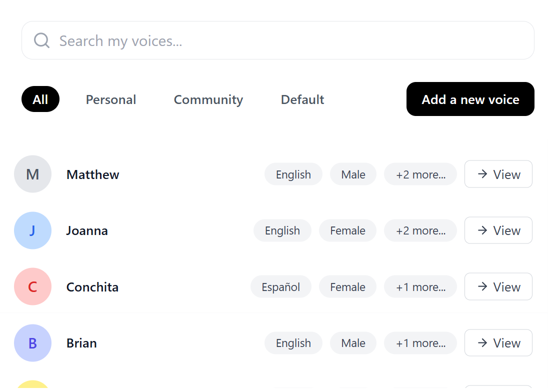 Voice library with multiple languages